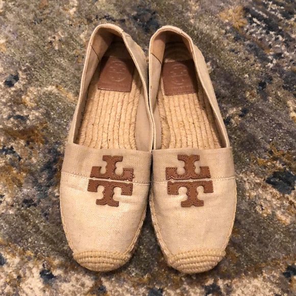 Tory Burch metallic, linen espadrilles